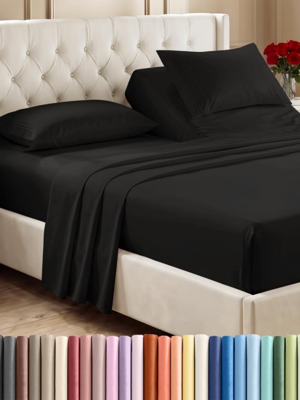 Ultra-Soft Black Split Head King 4-Piece Sheet Set - Breathable & Cozy Bedding